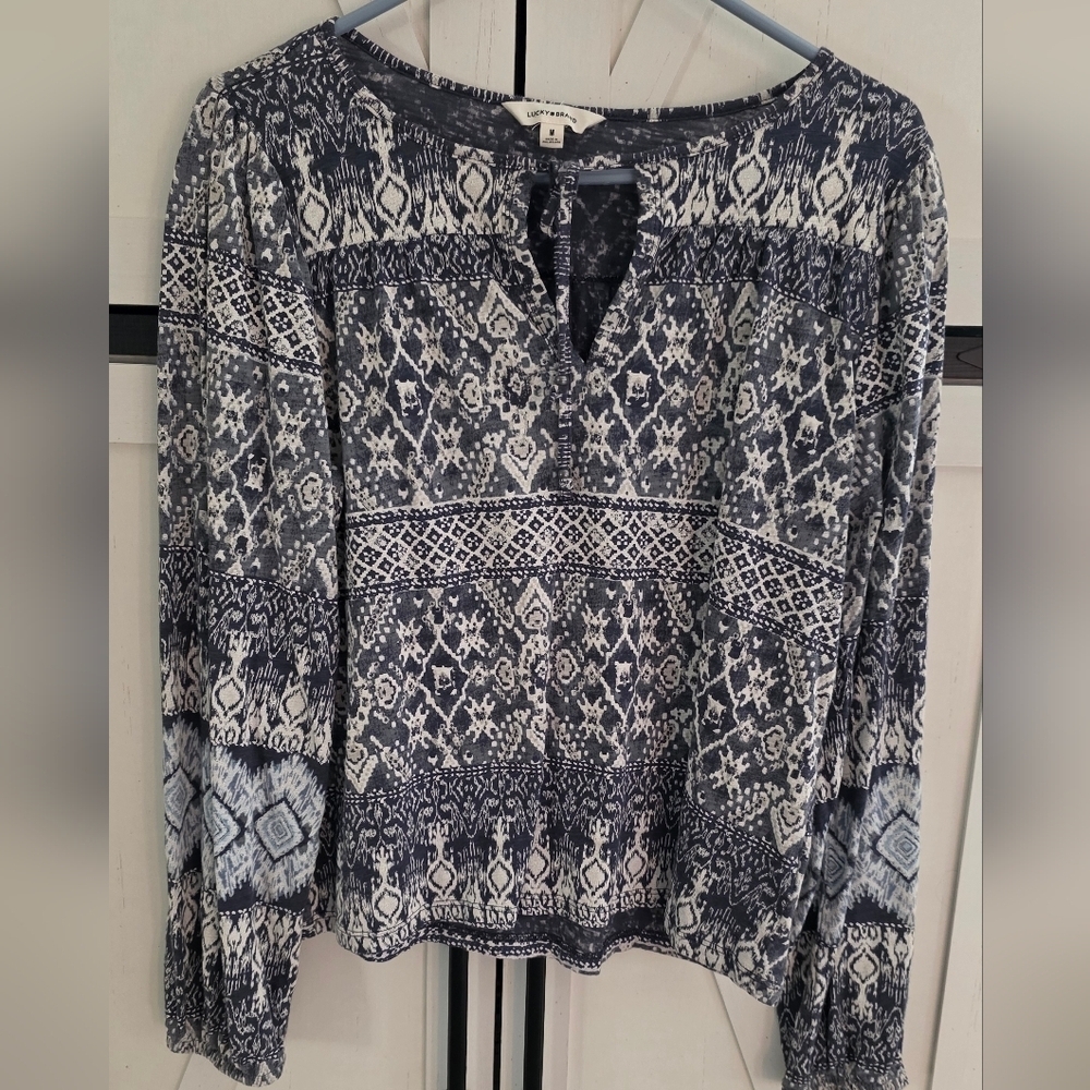 Lucky Brand Navy and White Boho Blouse